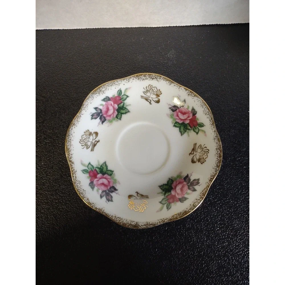Vtg Lefton Hand Painted Footed Tea Cup & Saucer Pink Roses